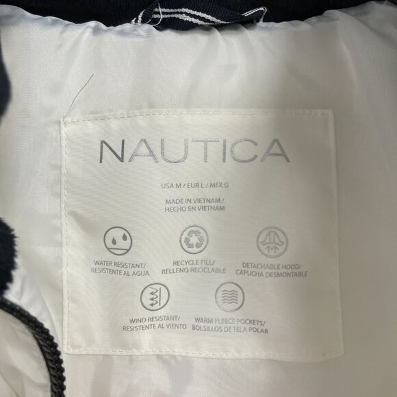 NWOT Nautica Women's M White Quilted Puffer Jacket With Faux Fur Hood - Picture 6 of 12